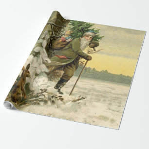 Vintage Santa Christmas Victorian Holiday Tree  Wrapping Paper