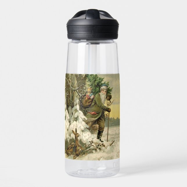 Vintage Santa Christmas Victorian Holiday Water Bottle (Front)