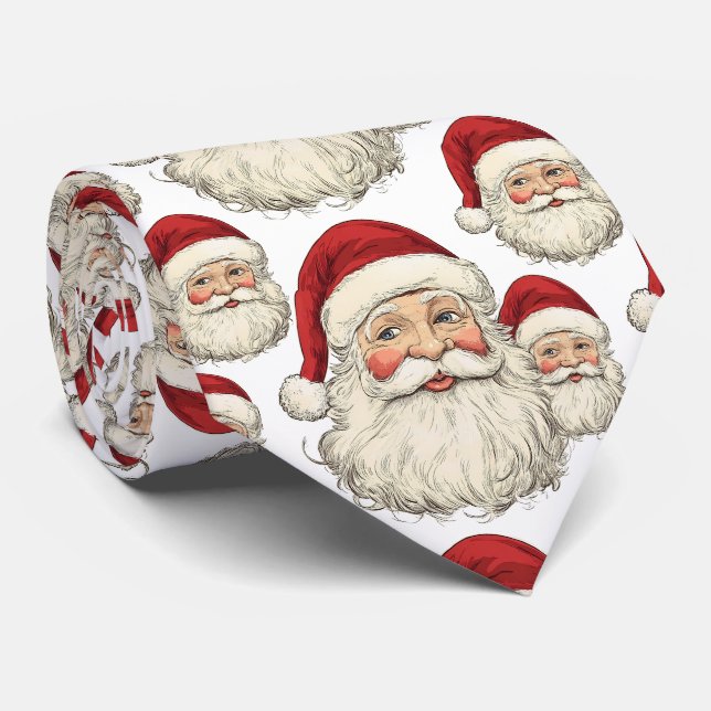 Vintage Santa Christmas White Tie (Rolled)