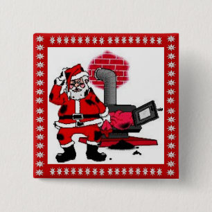 Vintage Santa Claus and a Coal Stove Burner 15 Cm Square Badge