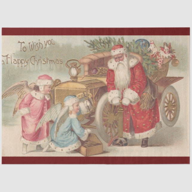 Vintage Santa Claus And Angels Christmas Tissue Paper (Front)