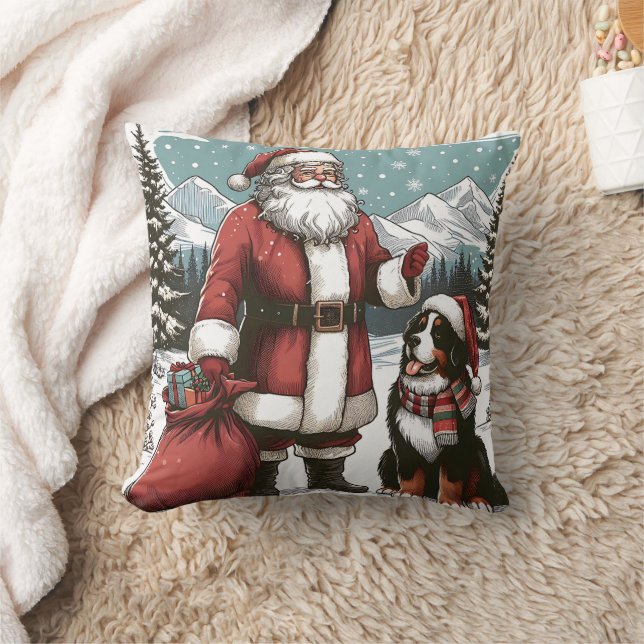 Vintage Santa Claus and bernese mountain Cushion (Blanket)