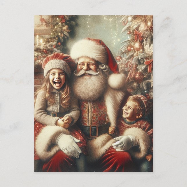 Vintage Santa Claus and Children Holiday Postcard (Front)