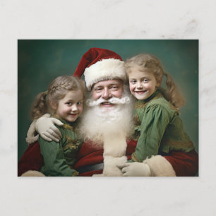 Vintage Santa Claus and Children Holiday Postcard