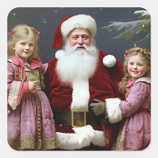 Vintage Santa Claus and Children Square Sticker (Front)