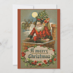 Vintage Santa Claus and Chimey Christmas Card