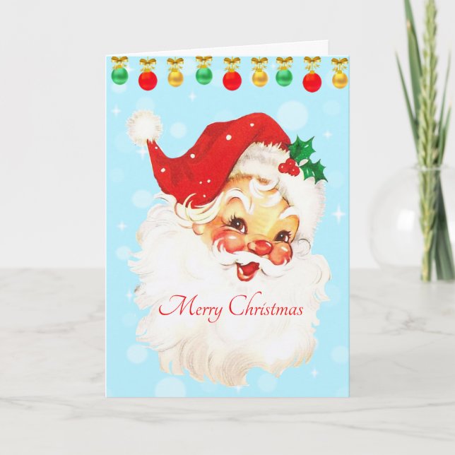 Vintage Santa Claus and Christmas Balls Card (Front)