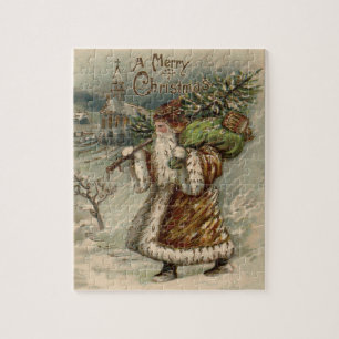 Vintage Santa Claus and Christmas Tree Jigsaw Puzzle