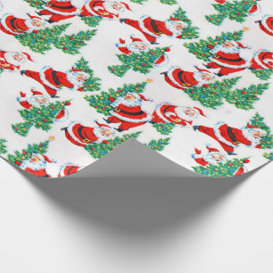 Vintage Santa Claus and Christmas Tree Wrapping Paper