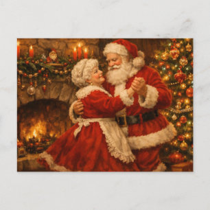 Vintage Santa Claus and Misses Claus Dance Holiday Postcard