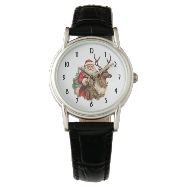 Vintage Santa Claus and Reindeer Christmas Watch (Front)