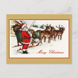 Vintage Santa Claus and Reindeer Postcard