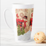 Vintage Santa Claus and Snowman Christmas  Latte M Latte Mug<br><div class="desc">Accent the decor of your Christmas kitchen with this darling Santa and snowman latte mug. This mug features a public domain image of a vintage Santa and a darling snowman. There is also an overlay of falling snow and evergreen trees. Buy this latte mug for yourself or buy as a...</div>