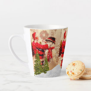 Vintage Santa Claus and Snowman Christmas  Latte M Mug