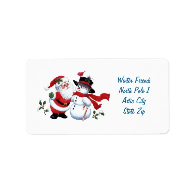 Vintage Santa Claus and Snowman Label (Front)