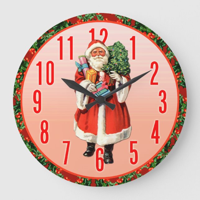 Vintage Santa Claus Art Wall Clock (Front)