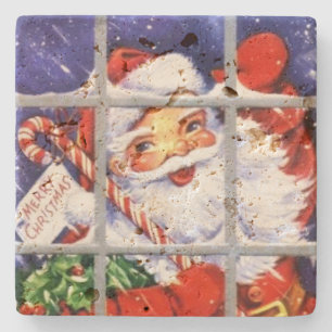 Vintage Santa Claus at the Window Christmas Stone Coaster