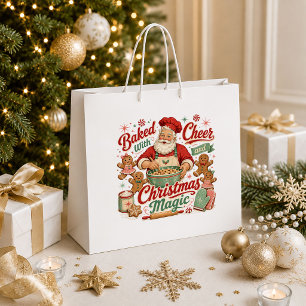 Vintage Santa Claus Baking Red Green Gift Bag