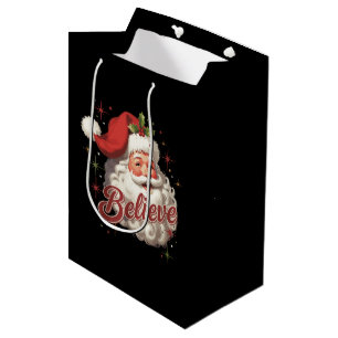 Vintage Santa Claus Believe Christmas  Medium Gift Bag