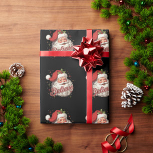 Vintage Santa Claus Believe Christmas  Wrapping Paper