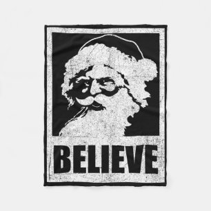 Vintage Santa Claus Believe Retro Christmas In Jul Fleece Blanket