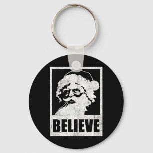 Vintage Santa Claus Believe Retro Christmas In Jul Key Ring