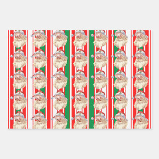Vintage Santa Claus Candy Cane 3 Wrapping Paper Sheet