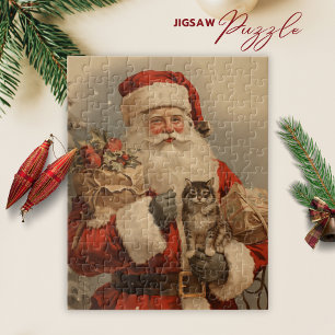 Vintage Santa Claus Cat Christmas Jigsaw Puzzle