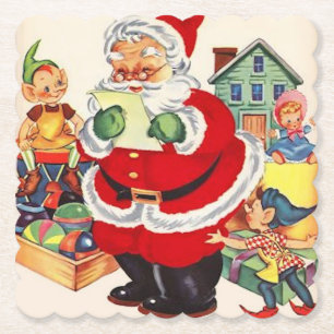 Vintage Santa Claus Checking His List Set of 6 Paper Coaster