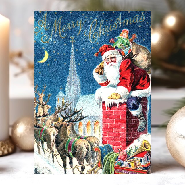 Vintage Santa Claus Chimney Merry Christmas Holiday Card (Creator Uploaded)