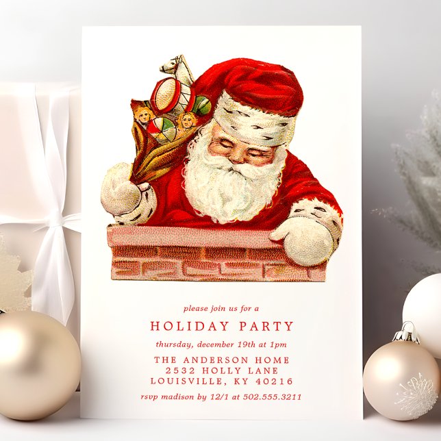 Vintage Santa Claus Chimney Retro Holiday Party Invitation (Creator Uploaded)