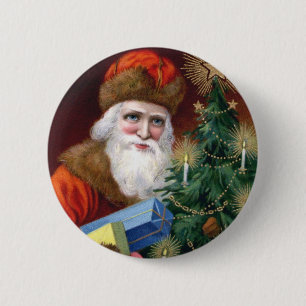Vintage Santa Claus Christmas Button Pin