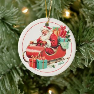 Vintage Santa Claus Christmas Ceramic Tree Decoration
