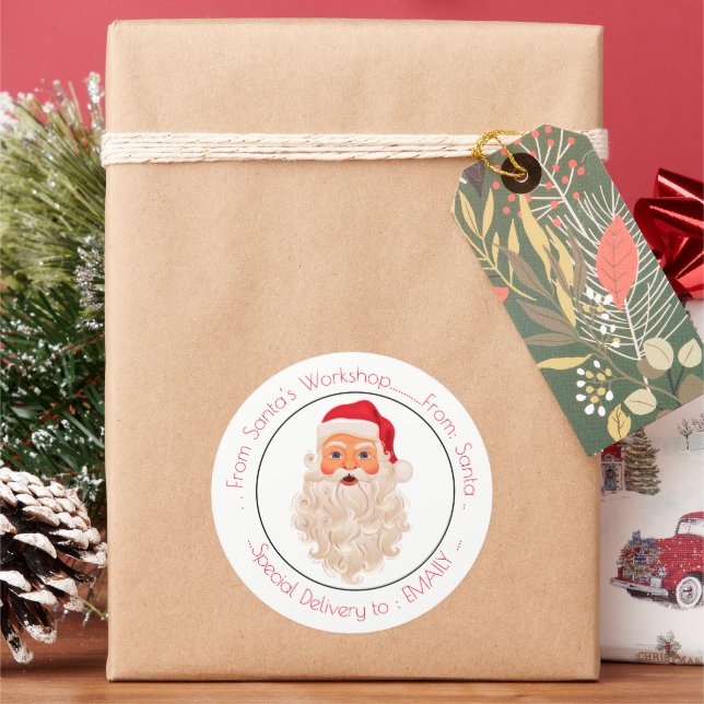 Vintage Santa Claus Christmas Classic Round Sticker (Holiday)