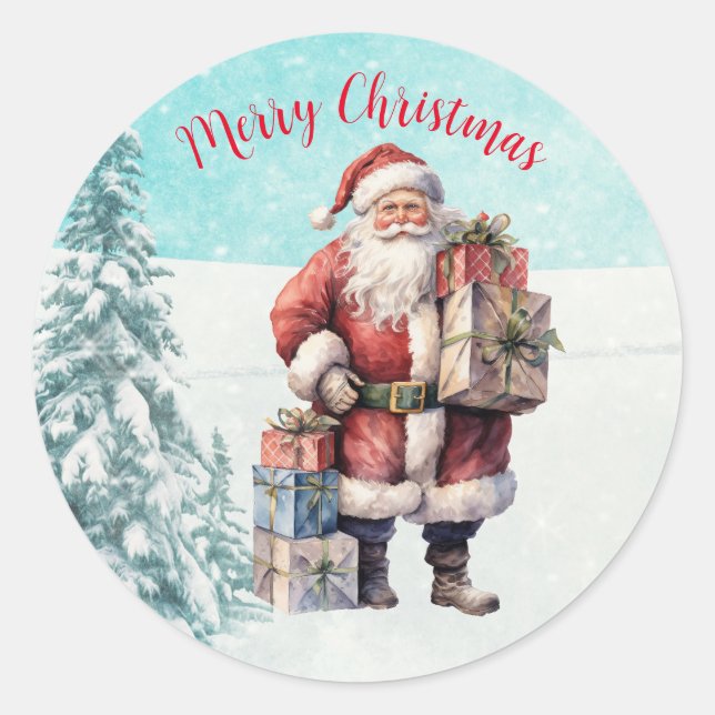 Vintage Santa Claus Christmas Classic Round Sticker (Front)