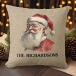 Vintage Santa Claus Christmas Cushion<br><div class="desc">A vintage Christmas Santa Claus decorates this pillow. Personalise it with your family name. A fun accent pillow for the Christmas holiday season. Designed for you by Blackberry Boulevard.</div>
