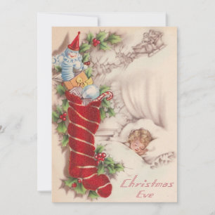 Vintage Santa Claus Christmas Eve Stockings  Holiday Card