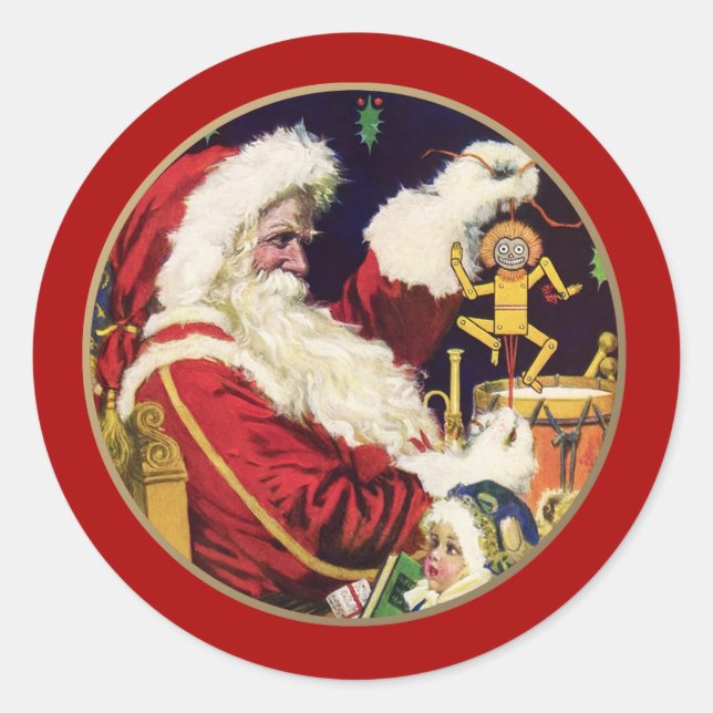 Vintage Santa Claus Christmas Gift  Classic Round Sticker (Front)