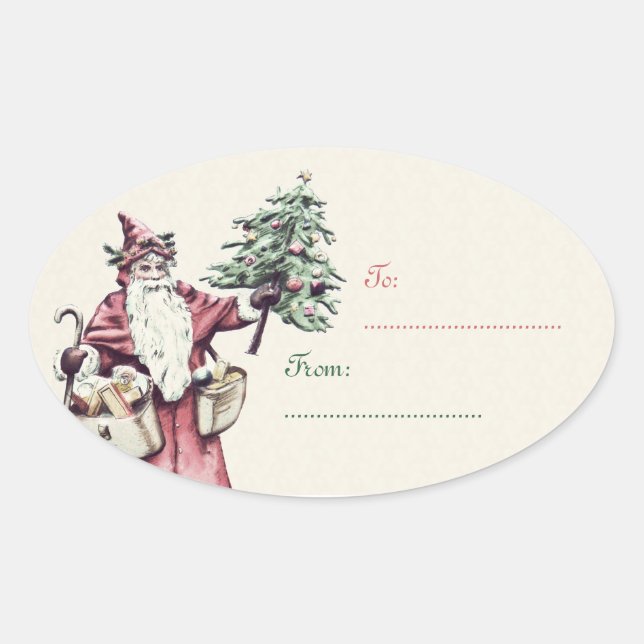 Vintage Santa Claus Christmas Gift Tag stickers (Front)