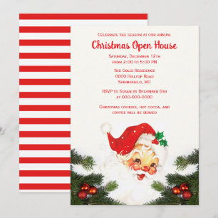 Vintage Santa Claus Christmas Holiday Open House  Invitation