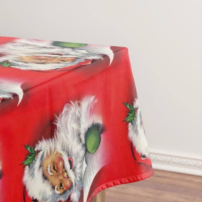 Vintage Santa Claus Christmas Holiday Red  Tablecloth (In Situ)