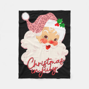 Vintage Santa Claus Christmas In July Pink Summer Fleece Blanket