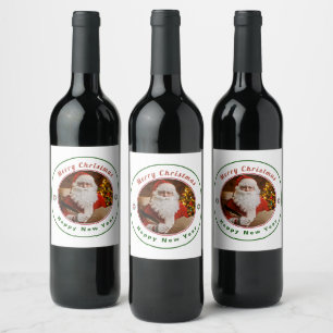 Vintage Santa Claus Christmas New Year Personalise Wine Label