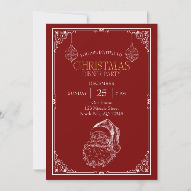 Vintage Santa Claus Christmas Party, Red & White Invitation (Front)