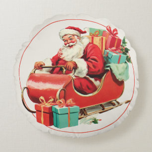 Vintage Santa Claus Christmas Round Cushion