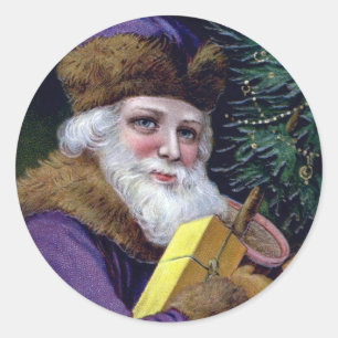 Vintage Santa Claus Christmas Stickers - Purple