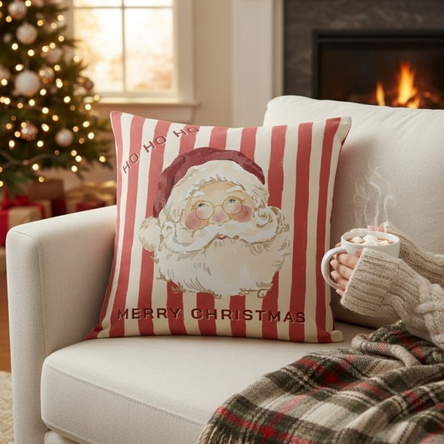 Vintage Santa Claus Christmas Stripes Throw Pillow (Creator Uploaded)