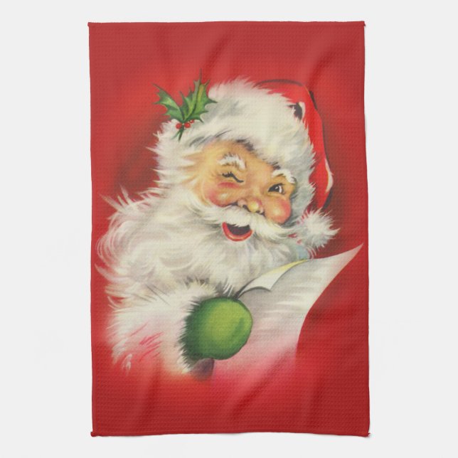 Vintage Santa Claus Christmas Tea Towel (Vertical)