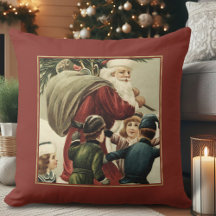 Vintage Santa Claus Christmas Throw Pillow 