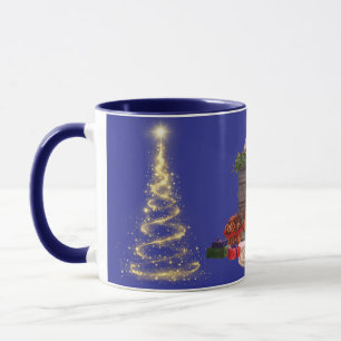 Vintage Santa Claus & Christmas Tree Mug - Blue Ho